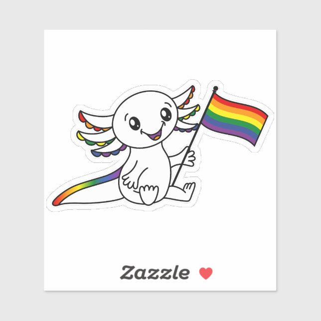 Niedliches Axolotl mit Rainbow Pride Flag LGBTQ+ Aufkleber (Blatt)