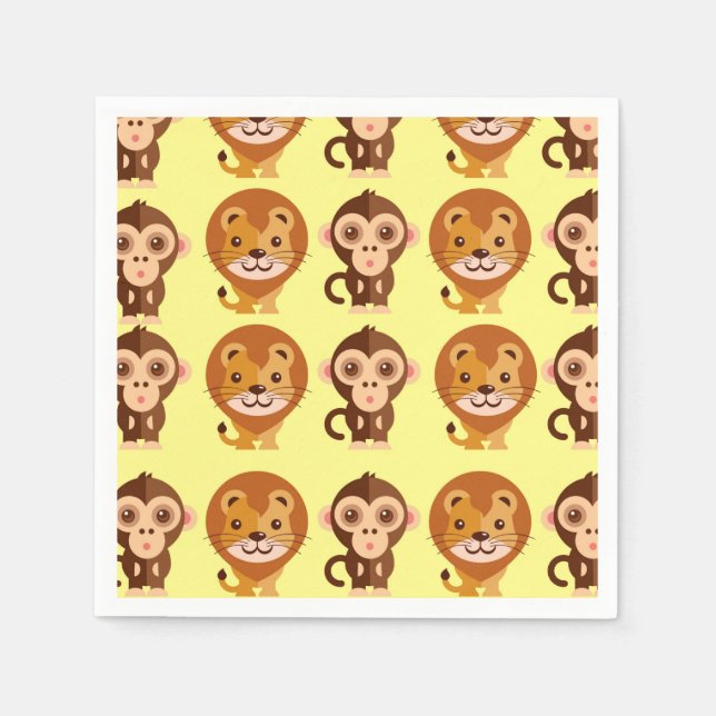 Niedliches Baby Animal Yellow Paper Napkins | Gesc Serviette (Vorderseite)