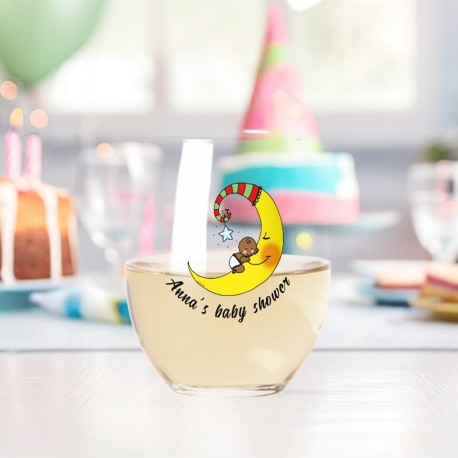 niedliches Baby auf Mond Babydusche (Name) Trinkbe Weinglas Ohne Stiel (Insitu (Geburtstag))