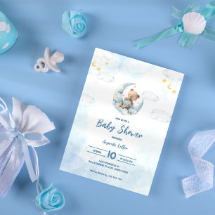 Niedliches Baby Bären auf Mond Babydusche Einladun Einladung