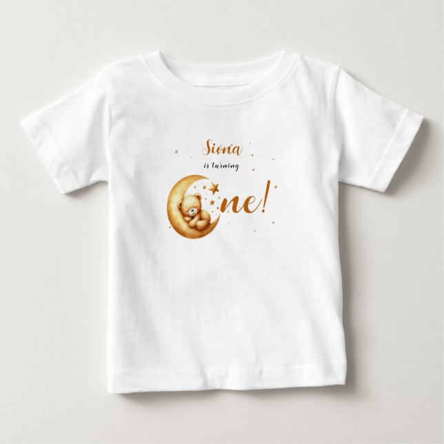 Niedliches Baby Bären schlafen auf dem Mond 1. Geb Baby T-shirt (Vorderseite)