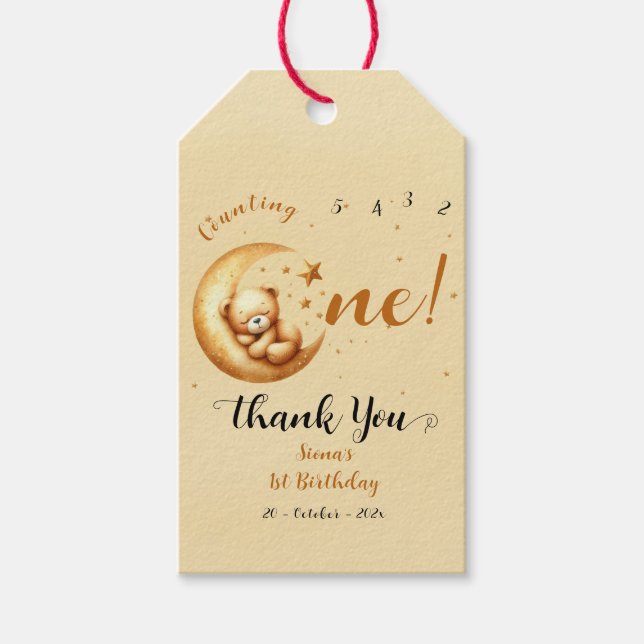 Niedliches Baby Bären schlafen auf dem Mond 1. Geb Geschenkanhänger (Vorderseite)