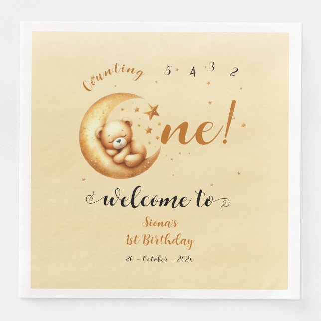 Niedliches Baby Bären schlafen auf dem Mond 1. Geb Serviette (Vorderseite)