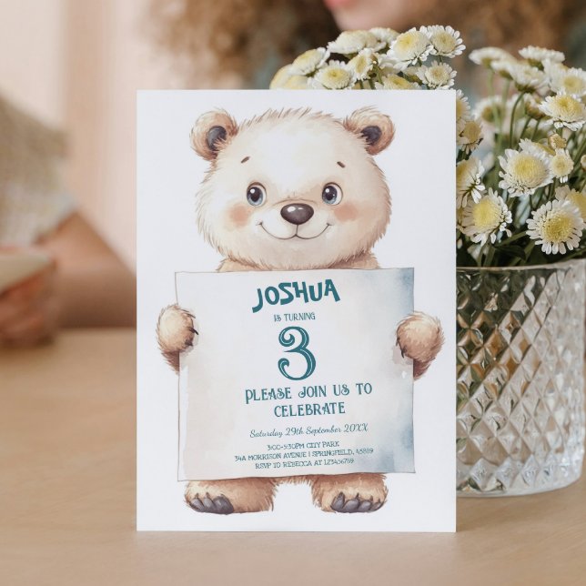 Niedliches Baby Bear and Sign Kindergeburtstag Par Einladung (Von Creator hochgeladen)