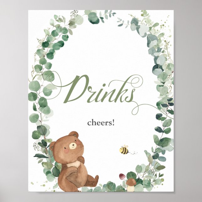 Niedliches Baby Bear Greenery Baby Duschgetränke U Poster (Vorne)