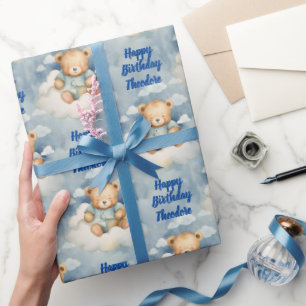 Niedliches Baby Bear Personalisiert Boys Geburtsta Geschenkpapier