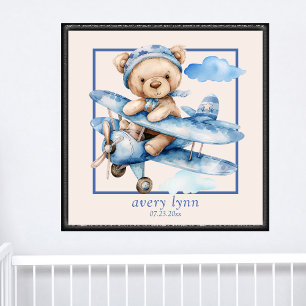 Niedliches Baby Bear & Toy Airplane Kinderzimmer K Poster