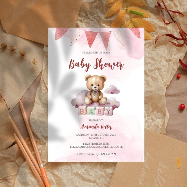 Niedliches Baby Bear Watercolor Kinderdusche Einla Einladung (Von Creator hochgeladen)