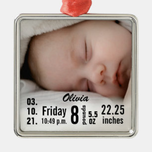 Niedliches Baby Birth Stats Birth Record Foto Ornament Aus Metall