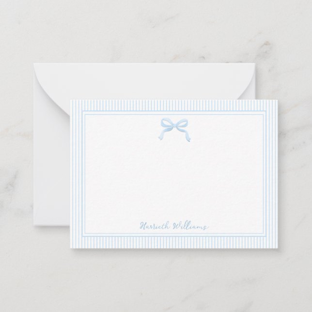 Niedliches Baby Blue Bow und Streifen Border Mitteilungskarte (Vorderseite)