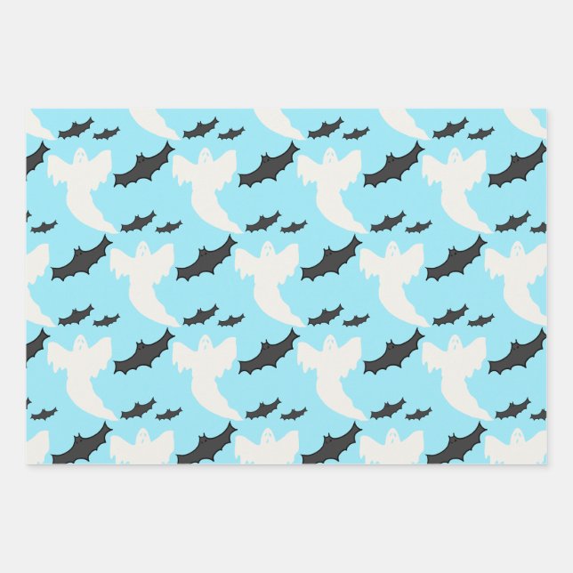 Niedliches Baby Blue Ghost Bat Wrapping Paper Set  Geschenkpapier Set (Vorderseite)