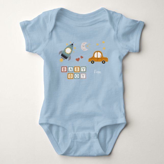 Niedliches Baby Boy Car und Rocket Ship Toys mit N Strampler (Vorderseite)