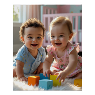 Niedliches Baby Boy & Girl Spielen in einem sonnig Poster