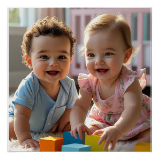 Niedliches Baby Boy & Girl Spielen in einem sonnig Poster