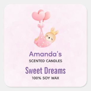 Niedliches Baby Bunny in einem Herz Blanket Candle Quadratischer Aufkleber