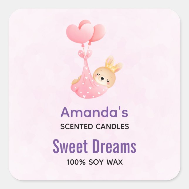 Niedliches Baby Bunny in einem Herz Blanket Candle Quadratischer Aufkleber (Vorderseite)