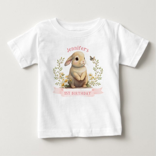 Niedliches Baby Bunny mit Butterfly Oster Geburtst T-shirt (Vorderseite)