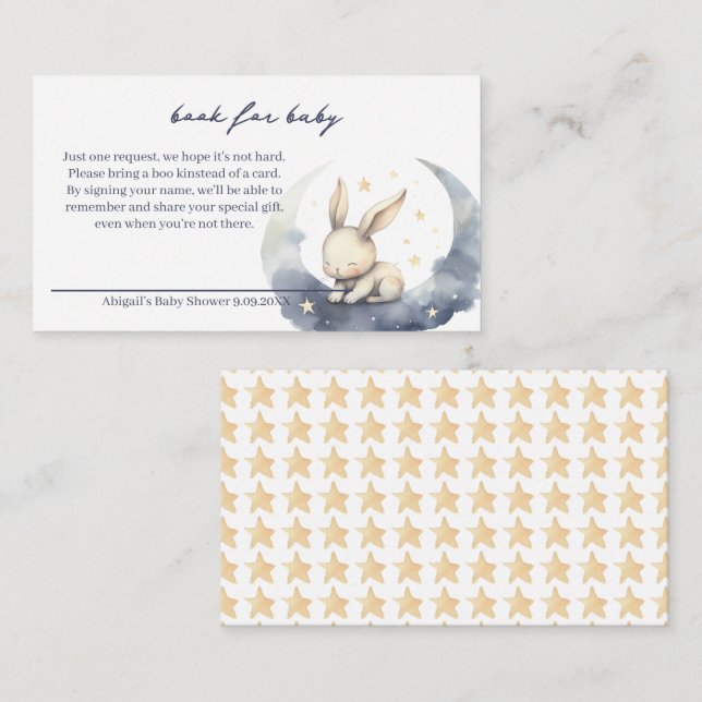 Niedliches Baby Bunny on Moon mit Sternenbüchern f Begleitkarte (Vorne/Hinten)