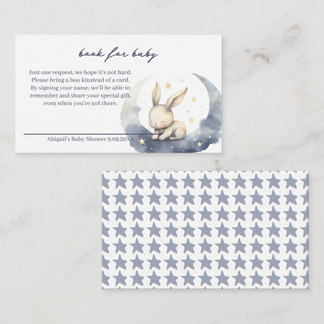 Niedliches Baby Bunny on Moon mit Sternenbüchern f Begleitkarte (Vorne/Hinten)