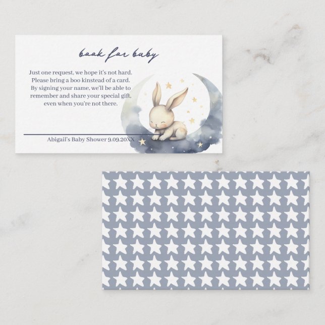 Niedliches Baby Bunny on Moon mit Sternenbüchern f Begleitkarte (Vorne/Hinten)