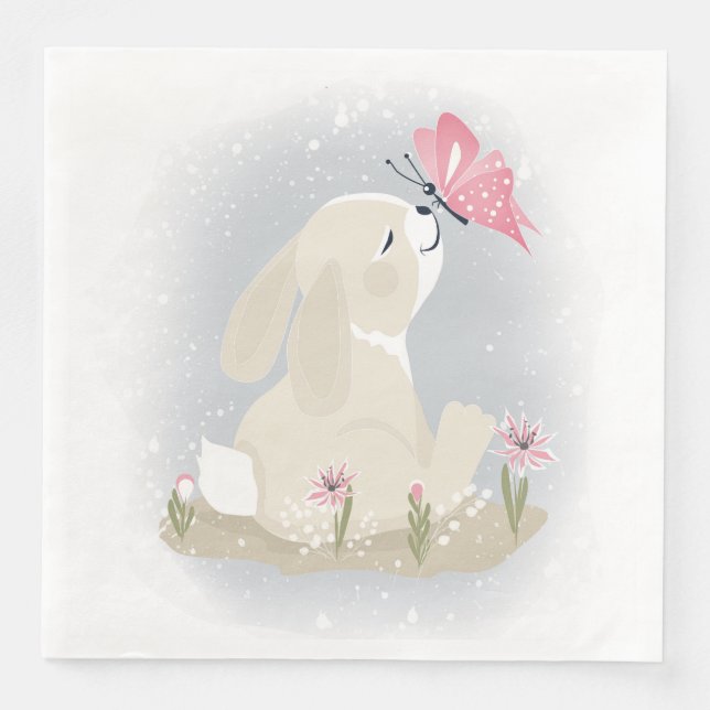 Niedliches Baby Bunny und Schmetterling. Serviette (Vorderseite)