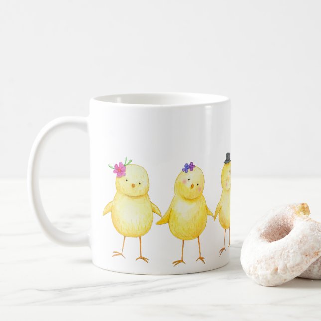 Niedliches Baby Chicks Hühnchen Lover Geschenkspas Kaffeetasse (Mit Donut)