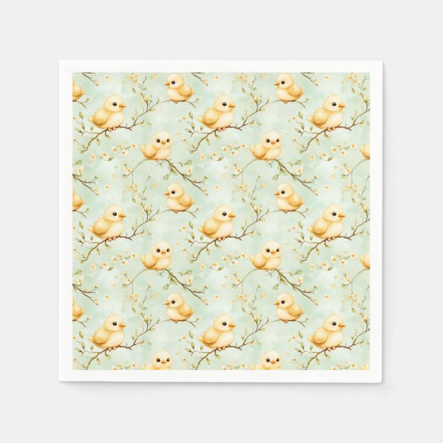 Niedliches Baby Chicks Minze Grün Frühling Blumenm Serviette (Vorderseite)