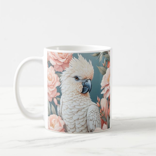 Niedliches Baby Cockatop Parrot Soft Pink Blume Kaffeetasse (Links)