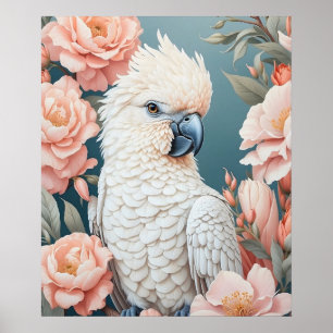 Niedliches Baby Cockatop Parrot Soft Pink Blume Poster