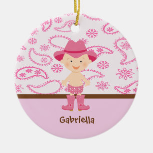 Niedliches Baby-Cowgirl in der rosa Verzierung Keramikornament