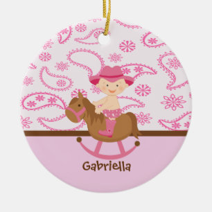 Niedliches Baby-Cowgirl in Pinkon eine Keramikornament