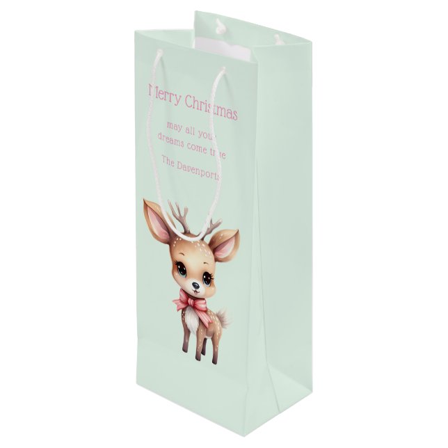 Niedliches Baby Deer Cartoon Illustration Weihnach Geschenktüte Für Weinflaschen (Rückseite Schrägansicht)