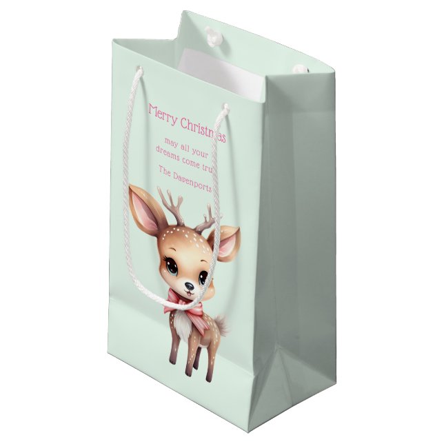 Niedliches Baby Deer Cartoon Illustration Weihnach Kleine Geschenktüte (Vorderseite Schrägansicht)