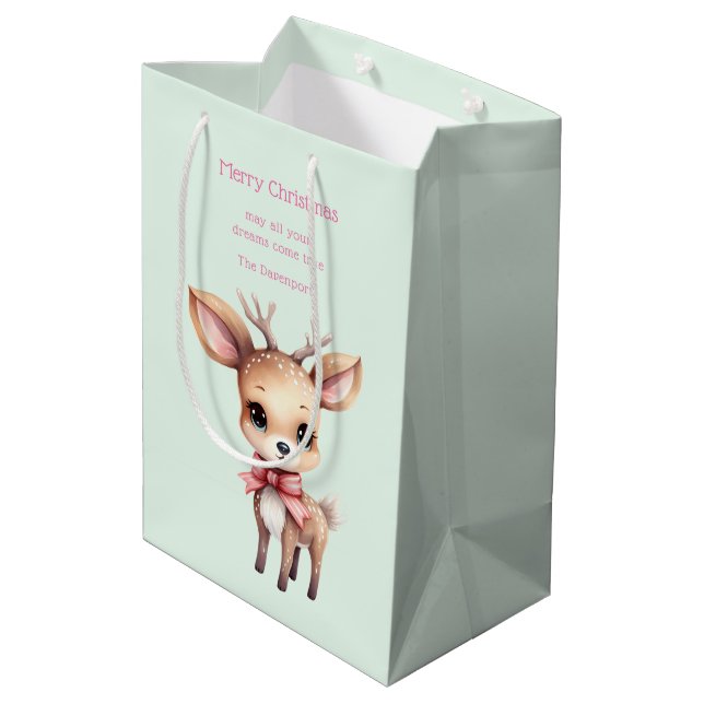 Niedliches Baby Deer Cartoon Illustration Weihnach Mittlere Geschenktüte (Rückseite Schrägansicht)
