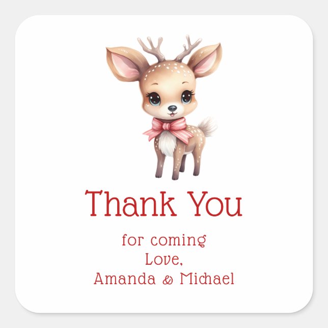 Niedliches Baby Deer Cartoon Zeichnend Party Viele Quadratischer Aufkleber (Vorderseite)