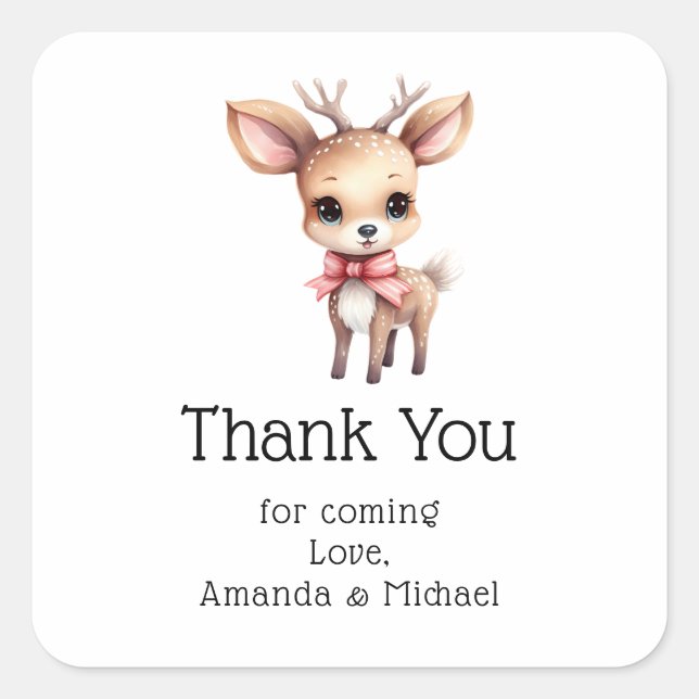Niedliches Baby Deer Cartoon Zeichnend Party Viele Quadratischer Aufkleber (Vorderseite)
