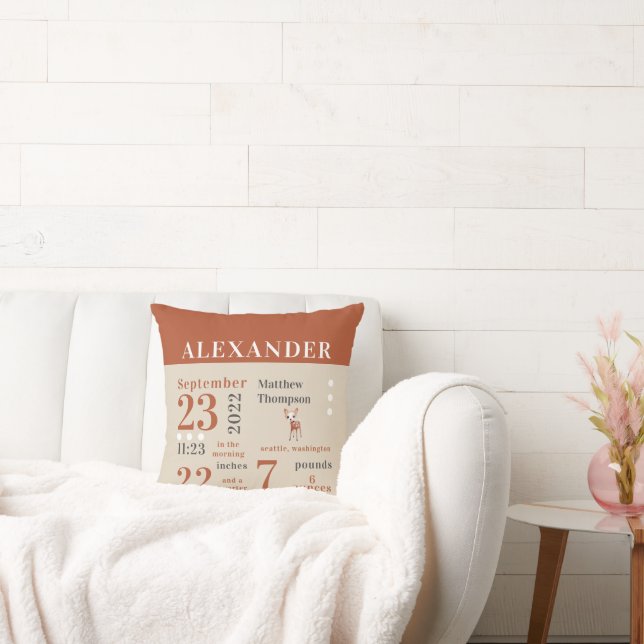 Niedliches Baby Deer Fall Orange Birth Stats Boy K Kissen (Liege)