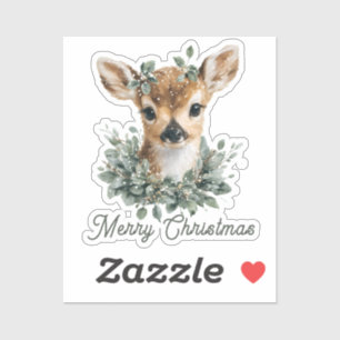 Niedliches Baby Deer Frohe Weihnachten - Aquarell  Aufkleber