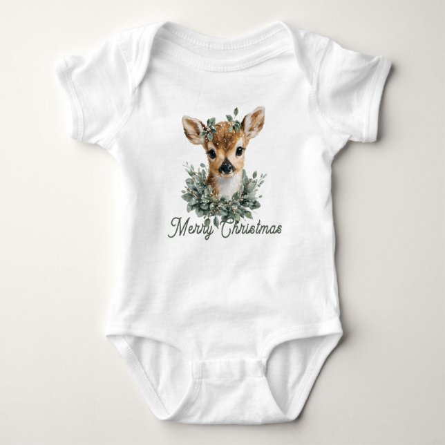 Niedliches Baby Deer Frohe Weihnachten - Aquarell  Baby Strampler (Vorderseite)
