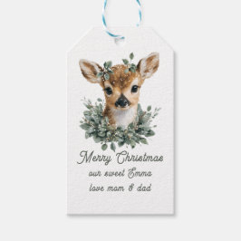 Niedliches Baby Deer Frohe Weihnachten - Aquarell Geschenkanhänger