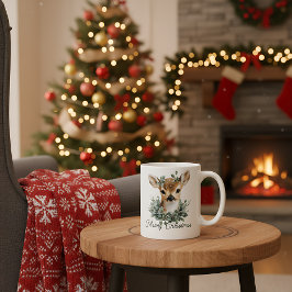 Niedliches Baby Deer Frohe Weihnachten - Aquarell Kaffeetasse