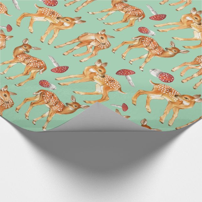 Niedliches Baby Deer Mushroom Türkis-grün Geschenkpapier (Ecke)