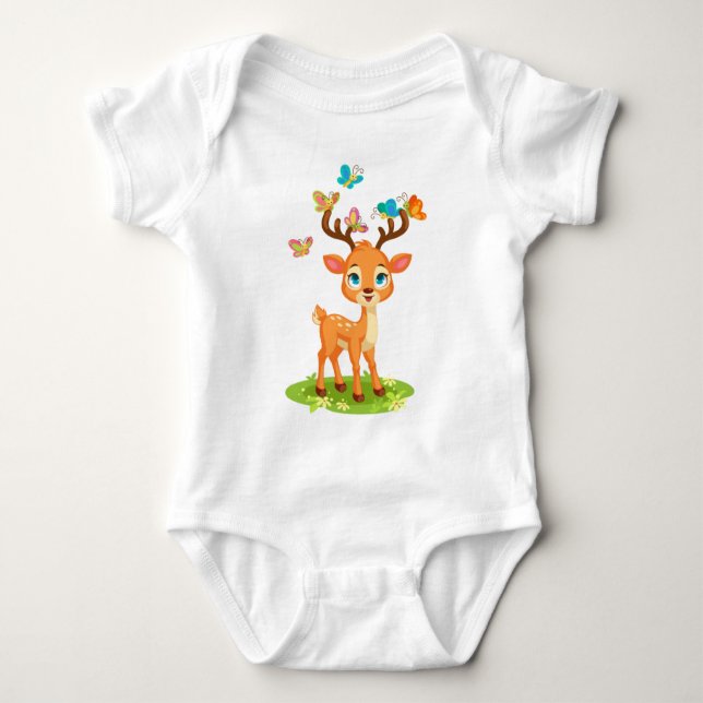 Niedliches Baby Deer Playing mit Butterfles-23475 Baby Strampler (Vorderseite)