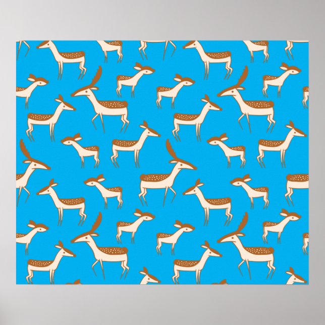 Niedliches Baby Deer und Familie auf Sky Blue Poster (Vorne)