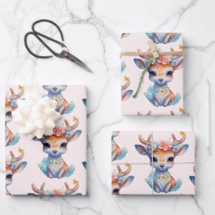 Niedliches Baby-Deh mit Antler- und Blume-Muster Geschenkpapier Set