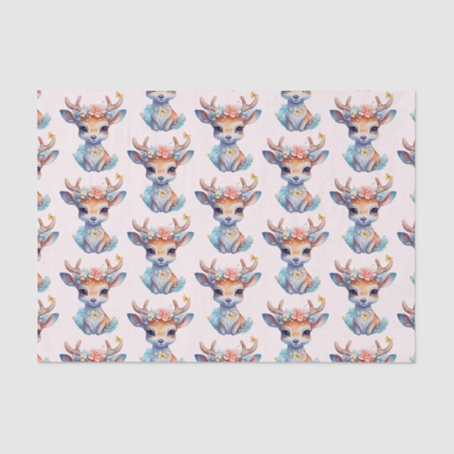Niedliches Baby-Deh mit Antler- und Blume-Muster Seidenpapier (Vorderseite)