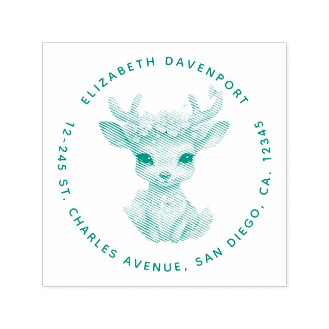 Niedliches Baby Deh mit Antlern und Blume Adresse Permastempel (Design)