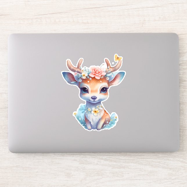 Niedliches Baby Deh mit Antlern und Blume Aufkleber (Computer)