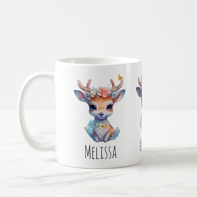 Niedliches Baby Deh mit Antlern und Blume Kaffeetasse (Links)