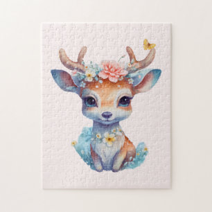 Niedliches Baby Deh mit Antlern und Blume Puzzle